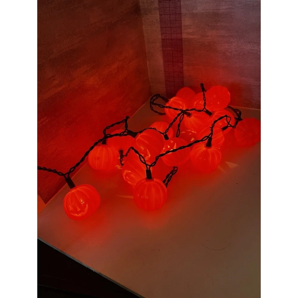 HALLOWEEN 20 Flashing Plastic PUMPKINS Jack O Lantern Electric String Lights Set